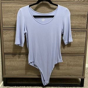 American Eagle Soft & Sexy Medium Periwinkle Above Elbow Ribbed Thong Bodysuit
